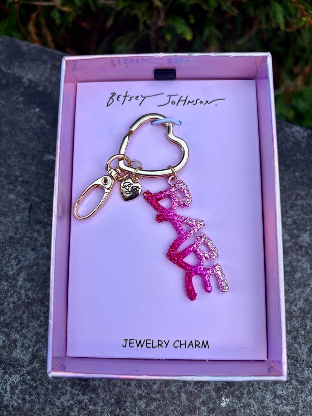 Betsey Johnson Hot Pink Ombre 'LOVE' Crystal Keychain Charm